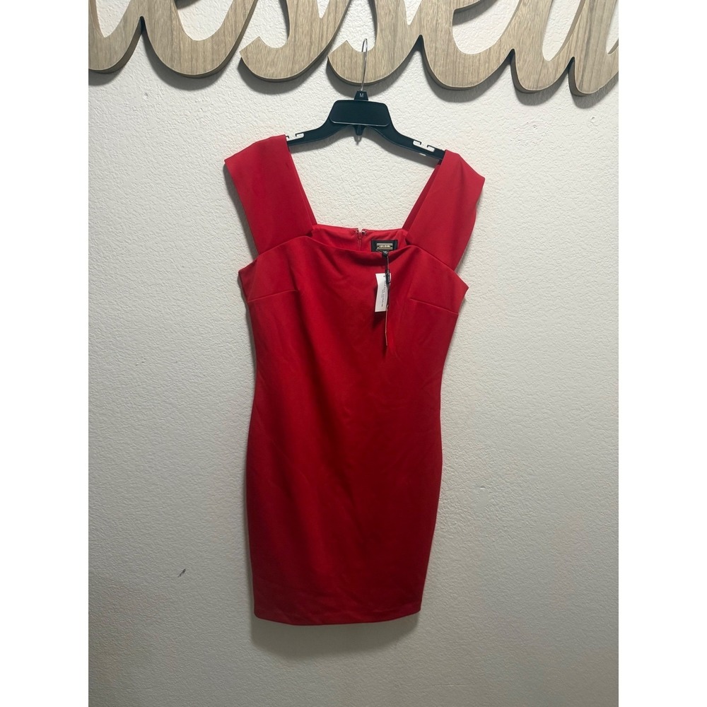 Alexia Admor Womens Red Square Neck Sheath Mini Dress Size L - Picture 1 of 3